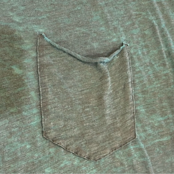 Free People Teal Green Scoop Neck Raw Edge Burnout Top Pocket Tee Shirt New - Picture 3 of 9